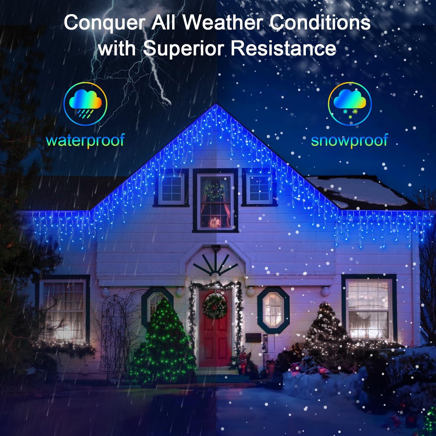 648 LED 66FT Christmas Lights 144 Drops, Outdoor Hanging lights with 8 Modes & Timer, Plug in Curtain String Lights Outdoor Waterproof for Holiday Wedding Party Home Garden Tree Outside Decor (Blue)