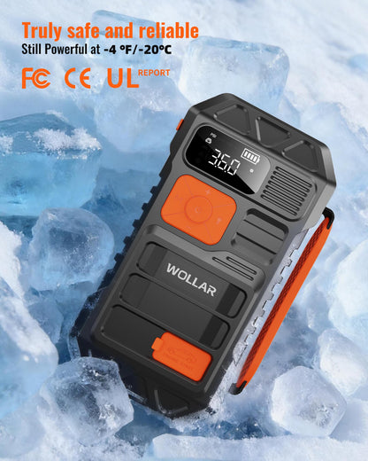 WOLLAR 4000A Peak Jump Starter with Dual-Cylinder Air Compressor - 5-in-1 Car Battery Jumper Starter, 12V Portable 160PSI Ultra-Fast Tire Inflator, 24000mAh 88.8Wh Jump Box for 10L Gas/Diesel Engines