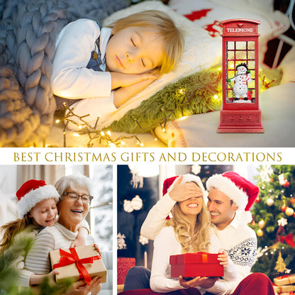 Christmas Snow Globes, 10" Snowman Christmas Glitter Lantern with 8 Songs, 6H Timer Battery & USB Powered Music Box for Christmas Table Decorations