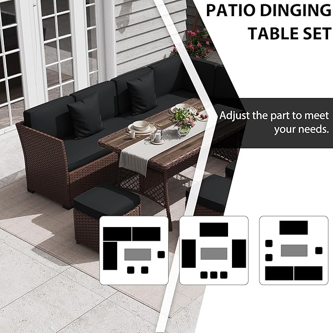 KIGOTY 7 Piece Patio Furniture Set, Outdoor PE Wicker Rattan Outdoor Dining Set
