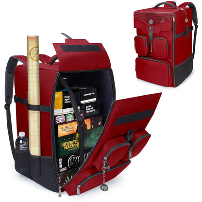 ENHANCE Collector's Edition Board Game Backpack - Reinforced Rigid Board Game Storage with Padded Shoulder Straps, Carrying Handle, and Accessories Pockets for Dice, Card Games, More (Dragon Red)