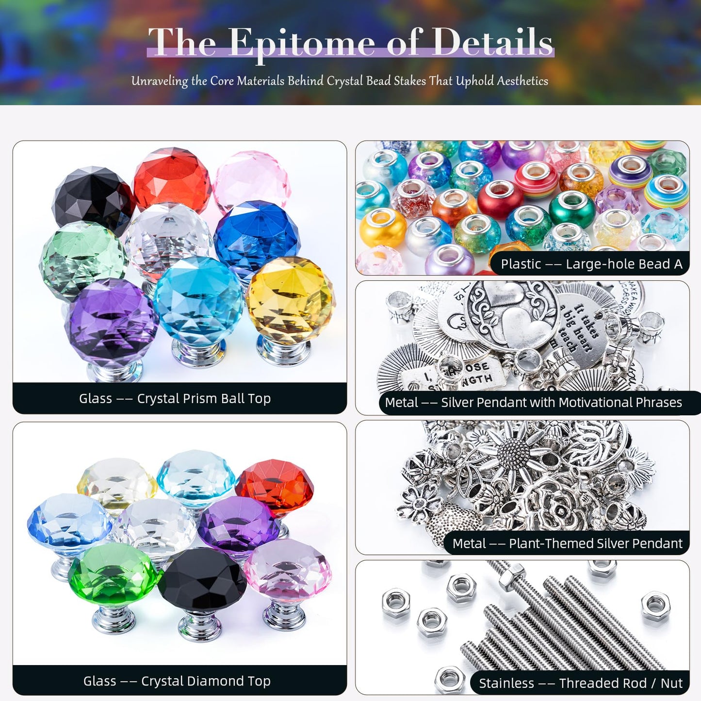 513Pcs DIY Beaded Garden Stakes, Fairy Wand Kit Garden Stakes Decorative with 18 Threaded Rod, Crystal Top, Large Holes Bead for Christmas Plants Garden Outdoor&Indoor Decorative（12IN）