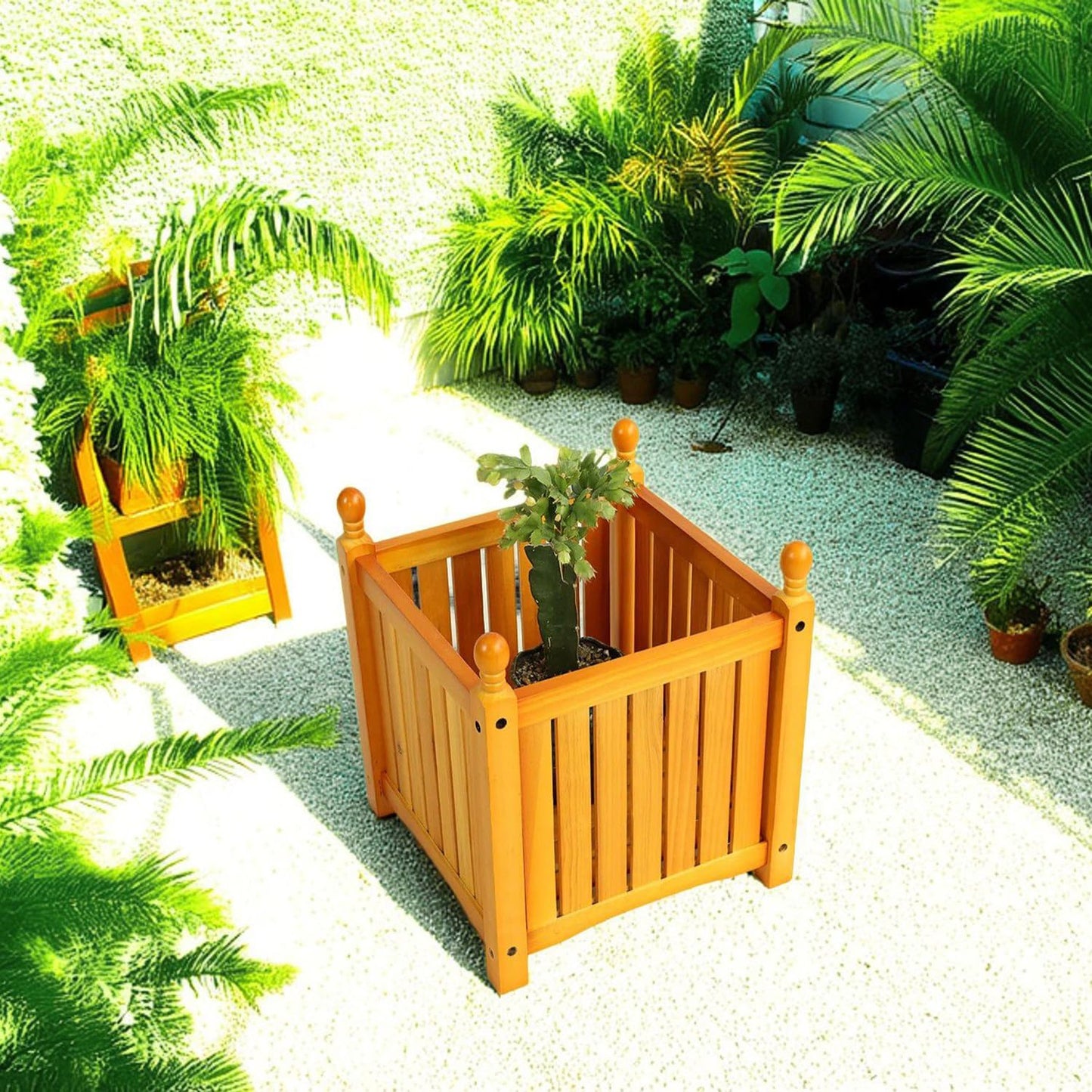 Geelife Wooden Outdoor Square Planter Box for Garden, Porch & Patio - Teak