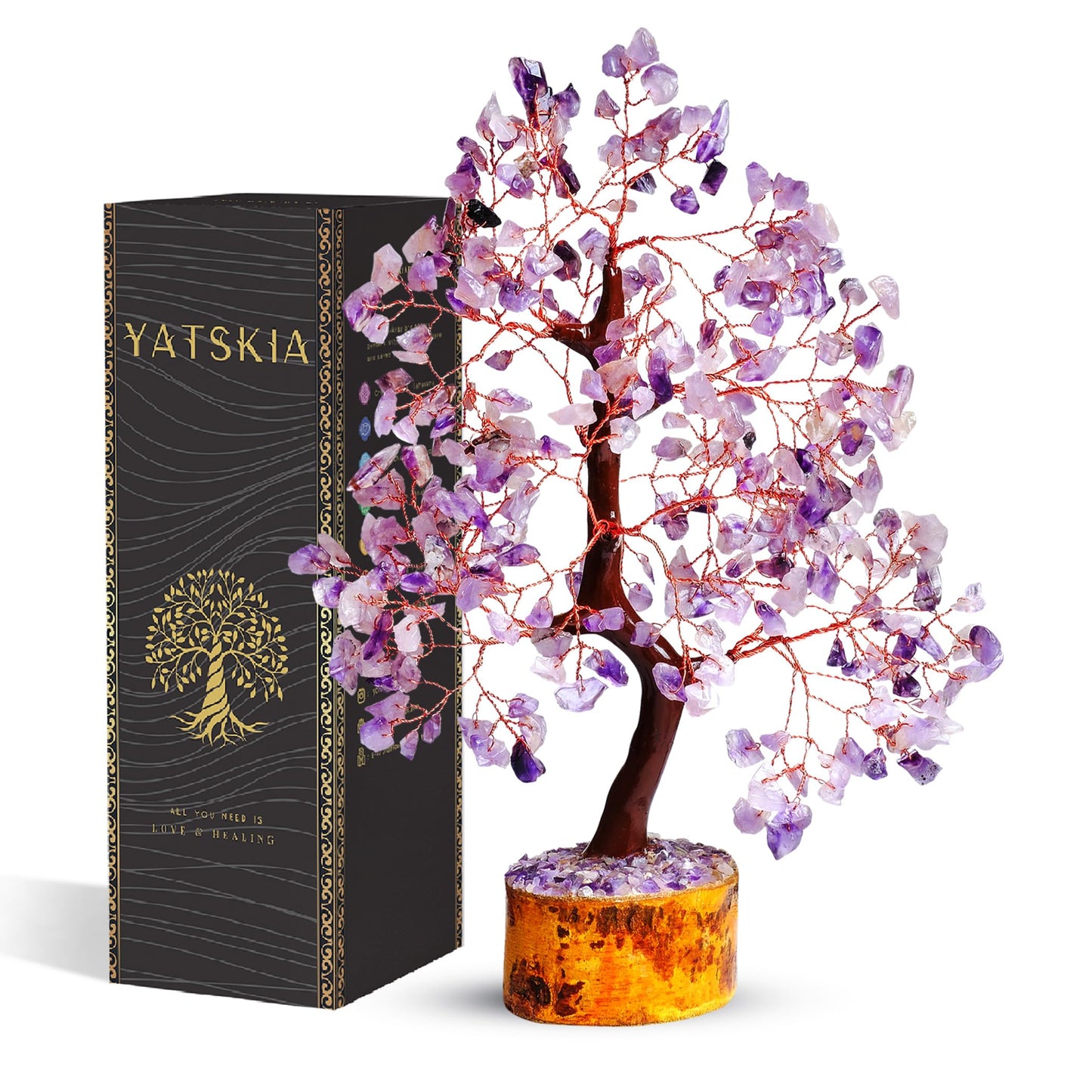 YATSKIA Amethyst Crystal Tree of Life | Healing Quartz Tree | Boho Room Decor | Meditation Decor | Gifts for Women Who Have Everything | Birthday Gifts | 10 Inch