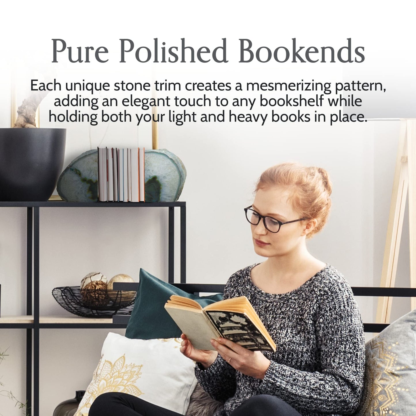 Nature's Decorations Agate Bookends - A Quality Green Geode with Non-Skid Rubber Bumpers for Shelves, Office, Home Decor, Heavy Duty Cute Stone (3-4 LB)