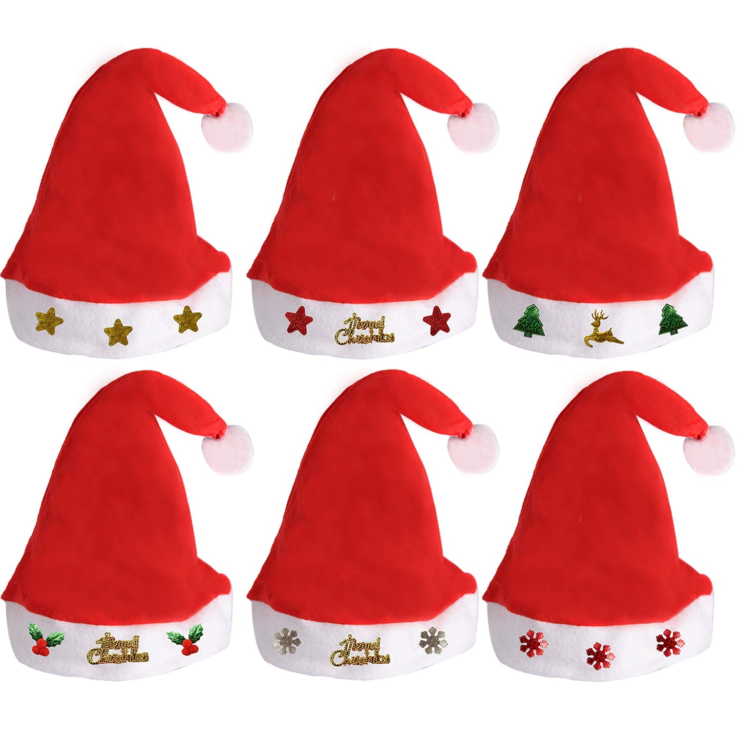 Kiddokids 12 Fancy Christmas Santa Hats with 12 Jingle Bell Necklaces Bulk for Christmas Party Favor Photo Booth; One Size Fits All.