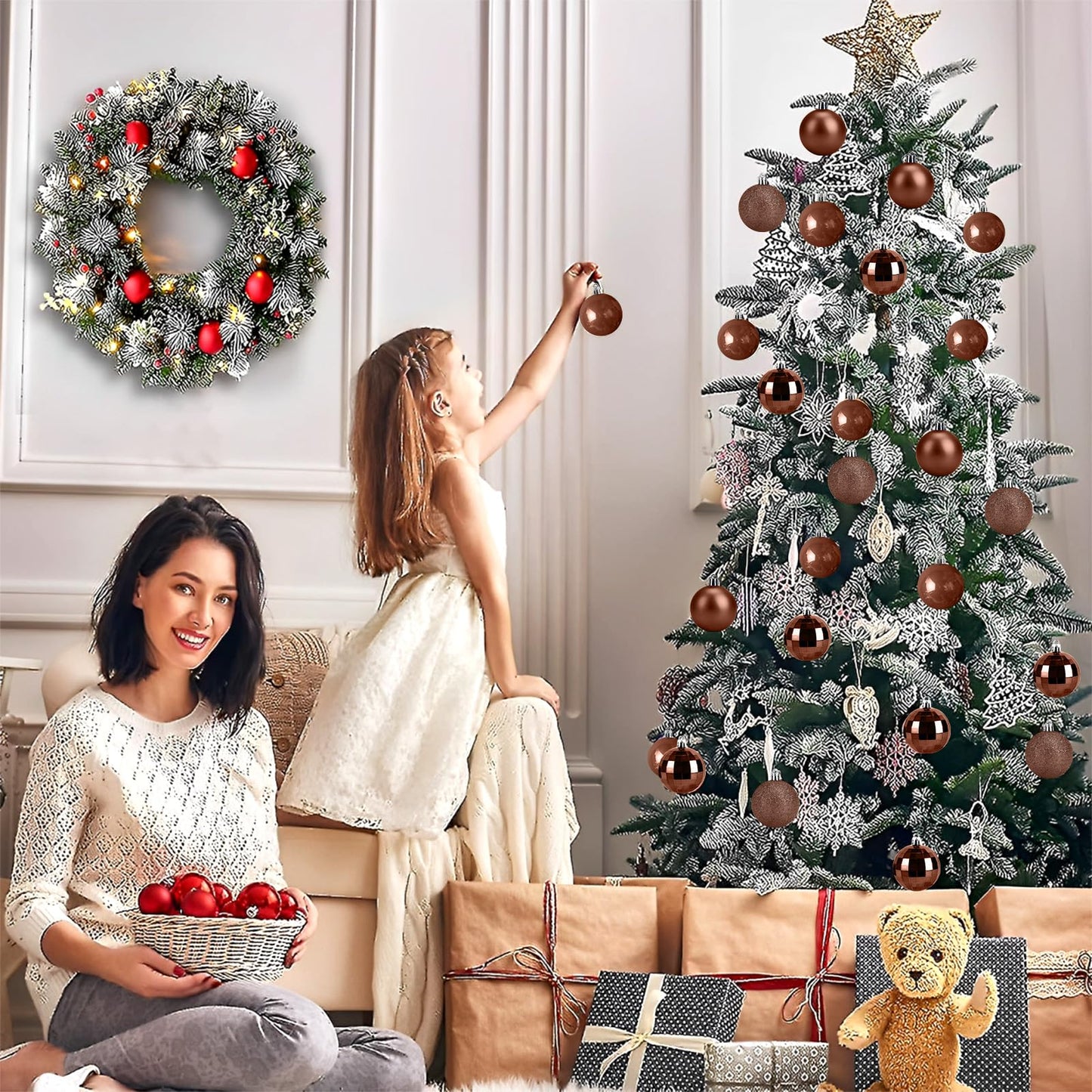 Aitsite 24ct Christmas Tree Ornaments Set 1.57 inches Mini Shatterproof Holiday Ornaments Balls for Christmas Decorations （Brown）