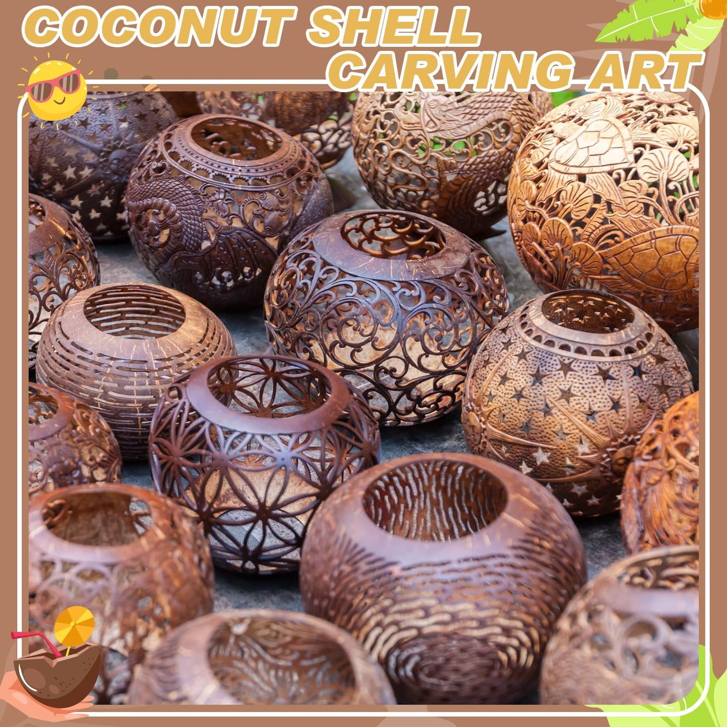 LemonRoad 4 Pcs Natural Coconut Shell Coconut Shell Bowls for DIY Crafts Deep Organic Coconuts Gift for Bird Nest Feeder Desktop Vases Crafts Festive Summer Tropical Luau Party(Without Fiber)