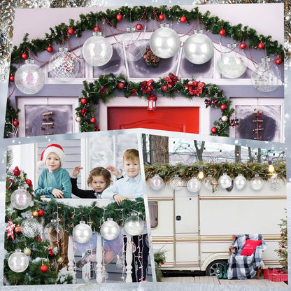 Wettarn Set of 8 Transparent Large Christmas Ball Ornaments 6 Inch Glitter Hanging Plastic Balls Christmas Tree Decorations for Lawn Yard Garden Party with Exquisite Filling Decoration(Silver White)