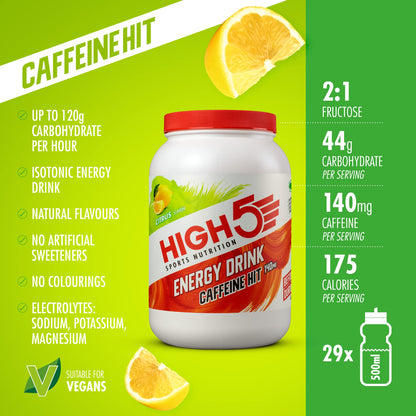 HIGH5 Energy Drink Caffeine Hit - Electrolytes Sport Energy Drink Powder - Isotonic Drink with 2:1 Fructose - Hydration for Running, Cycling, Endurance Fuel - Natural Flavours (Citrus, 1.4kg, 29 Serv)