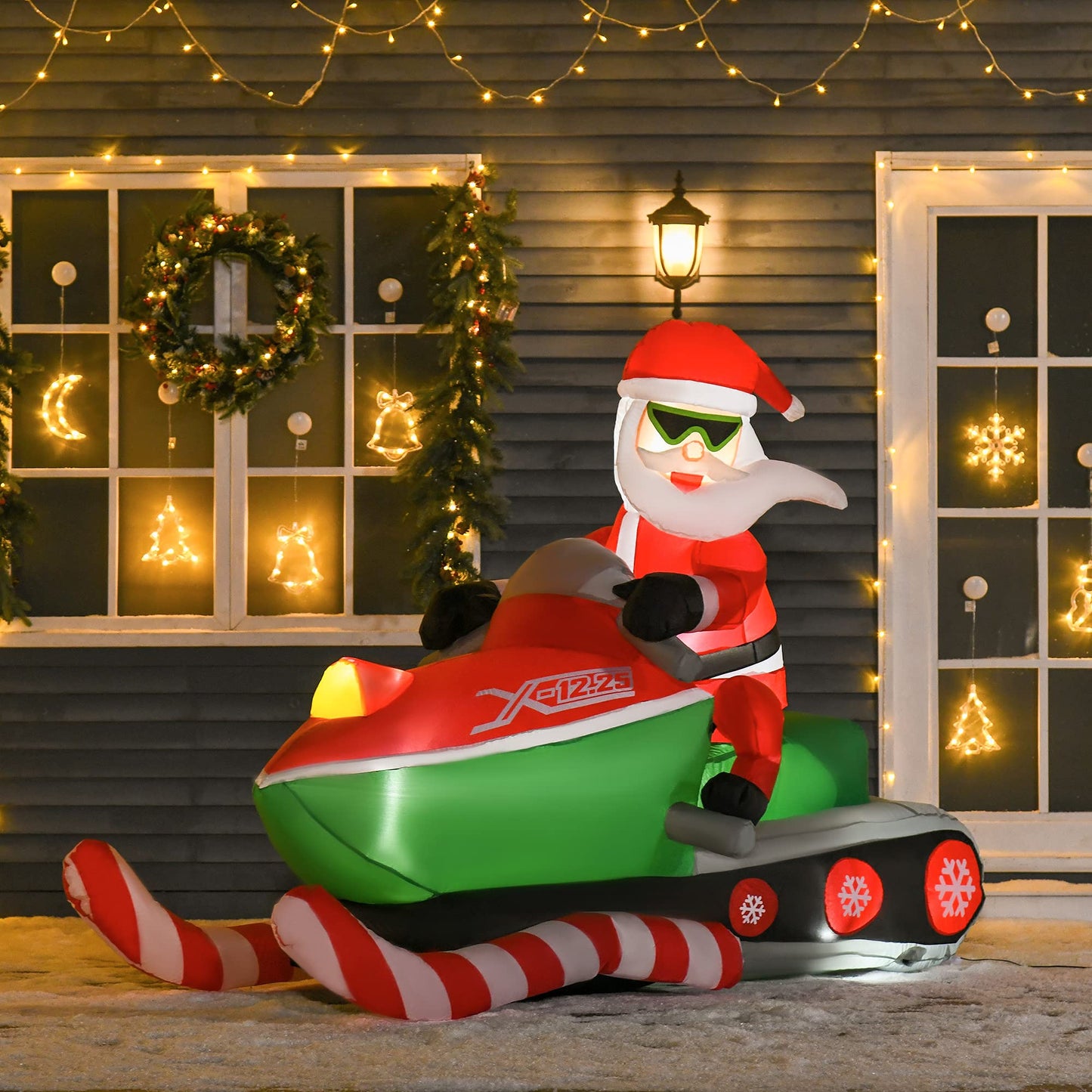 HOMCOM 7ft Christmas Inflatables Outdoor Decorations Santa Claus Driving a Snowmobile, Blow-Up Yard Christmas Decor with LED Lights Display
