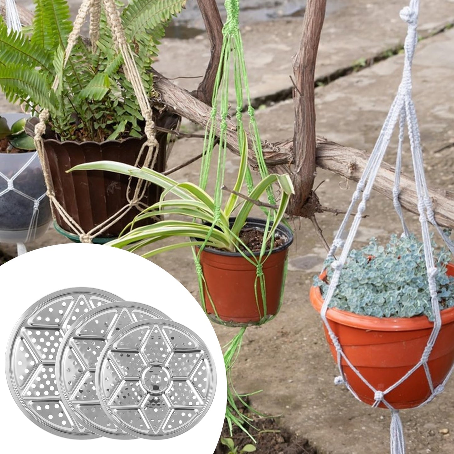 6 Pack Round Planter Insert, 9.4/11/12.5-Inch Planter Inserts with Drainage Holes Stainless Steel Plant Risers for Inside Pots for Tall or Short Planters Use Less Potting Soil Indoor & Outdoor