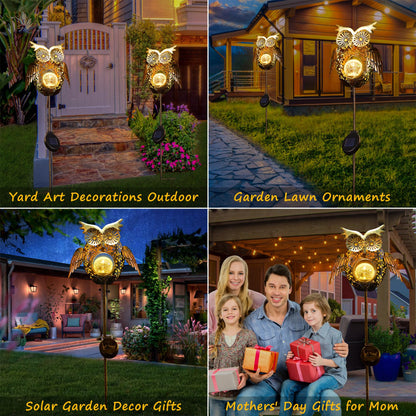 Go2garden Solar Lights Outdoor Owl Garden Gifts Mom Metal Stakes Lights for Lawn Ornaments, Yard Art, Pathway Decorations,Birthday Mothers' Day Gift for Grandma Wife (Bronze)