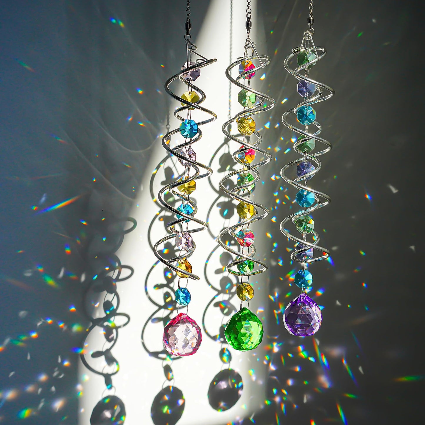 H&D HYALINE & DORA Set of 3 Crystal Sun Catcher for Window Hanging Double-Spiral Gazing Ball Spiral Tail Rainbow Maker Wind Spinners Outdoor for Garden, Patio, Porch, Christmas