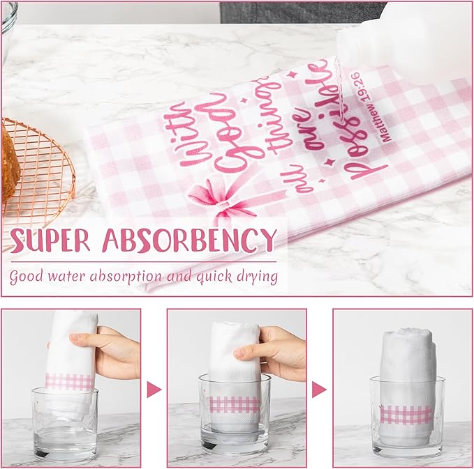 R HORSE Pink Bow Kitchen Dish Towels