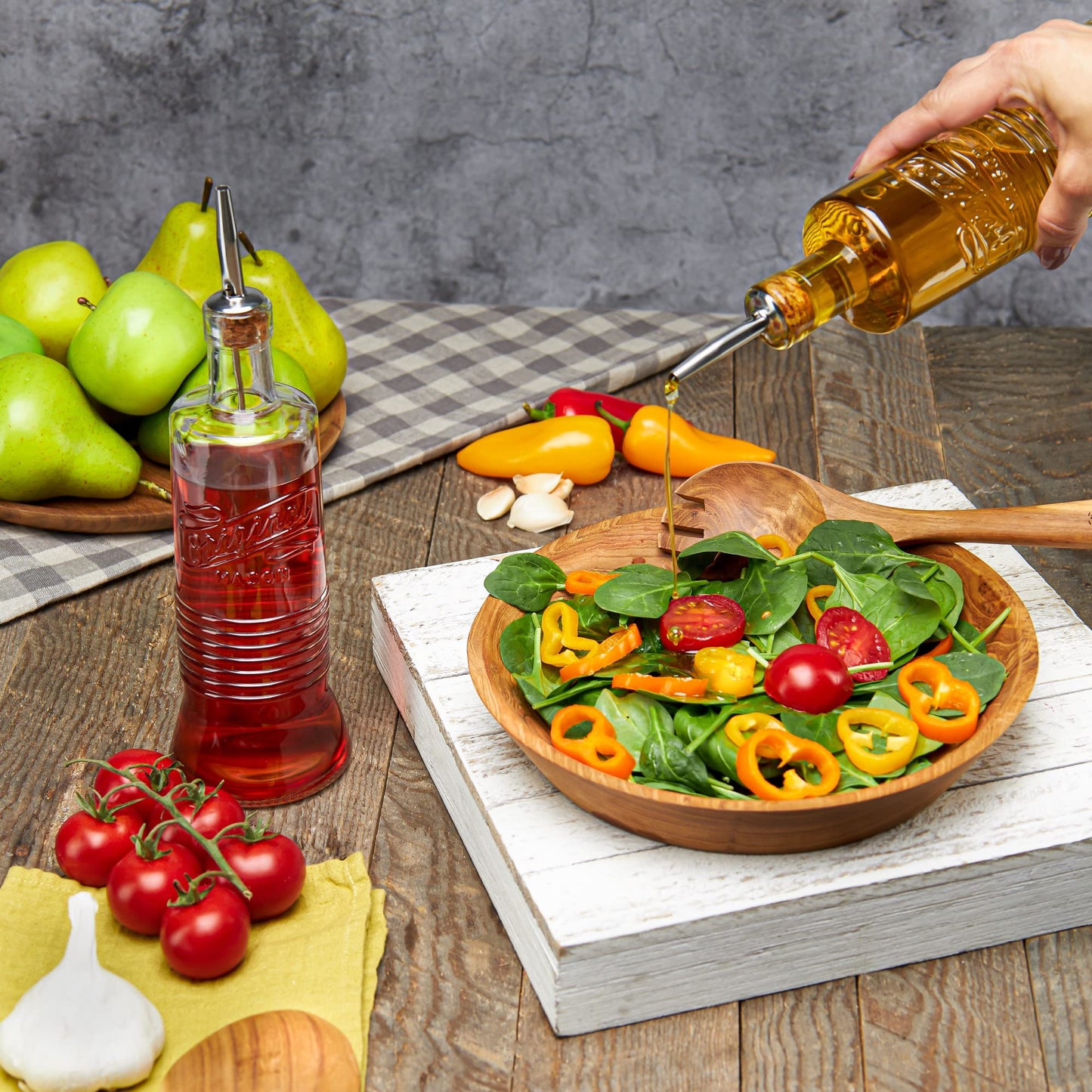 MosJos Original Mason Oil and Vinegar Dispenser Set - 17 oz Glass Olive Oil & Vinegar Cruet Set - Non-Drip, BPA-Free, Dishwasher Friendly Bottles with Stainless Steel Spouts