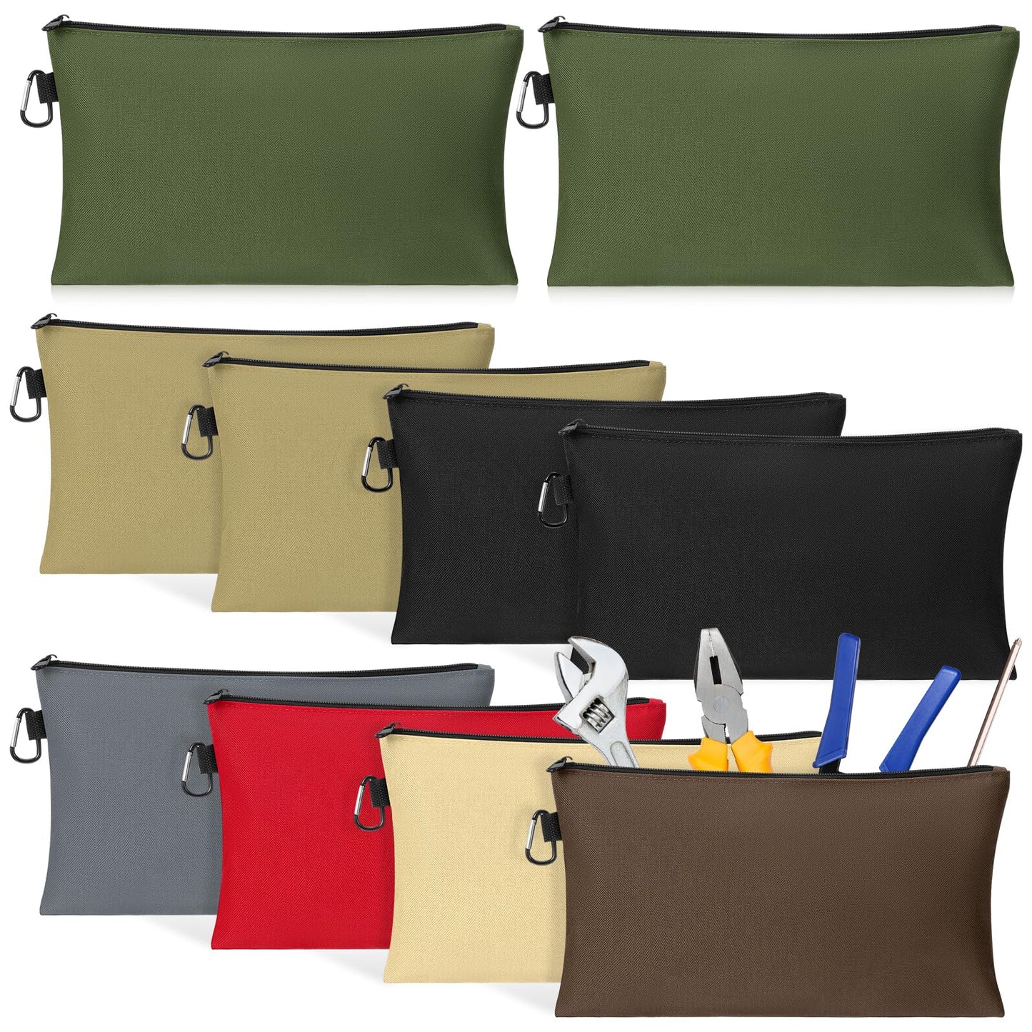 IANFAN 10 Pack Canvas Tool Bag Pouches, Heavy Duty Zipper Pouch Utility Pouches Multipurpose Canvas Tote Pouch Organizer for Storage Items Portable Supplies(12" x 7")