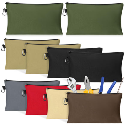 IANFAN 10 Pack Canvas Tool Bag Pouches, Heavy Duty Zipper Pouch Utility Pouches Multipurpose Canvas Tote Pouch Organizer for Storage Items Portable Supplies(12" x 7")