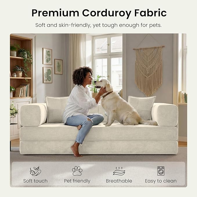 78.8" Convertible Sofa Bed, Corduroy Futon Couch