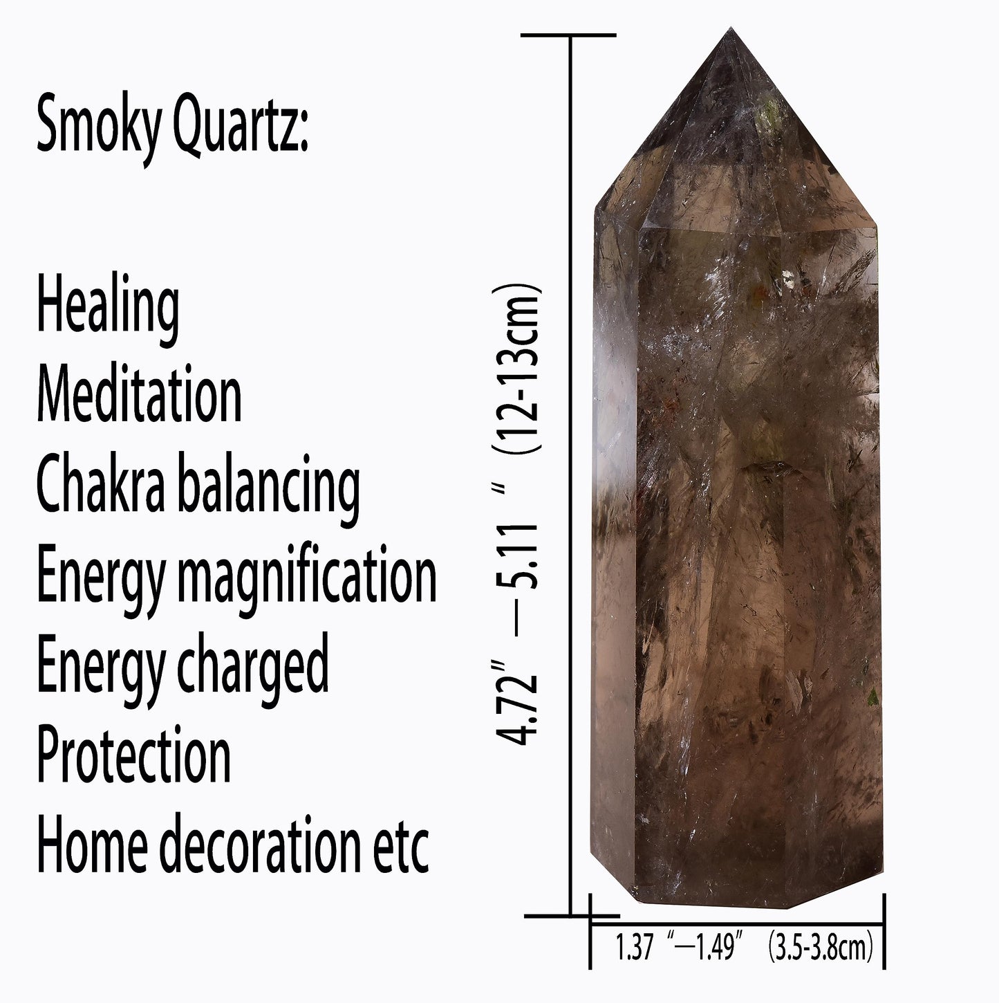 WUYOUSHI Large Smoky Quartz Healing Crystal Tower / 4.72-5.11" Natural Crystal Wand / 6 Faceted Chakra Crystal Point Reiki Meditation Therapy