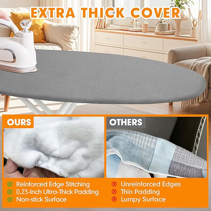 Ironing Board Cover and Pad, 18x49 Extra Wide Thick Iron Padding, Scorch &