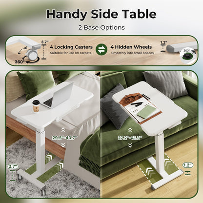 Gibbon Mounts 32inch Rolling Laptop Desk, 180° Tiltable Mobile Standing Desk Height Adjustable, Overbed Bedside Table, Portable Computer Desk with Lockable Wheels, Foldable Cart for Home Office, White