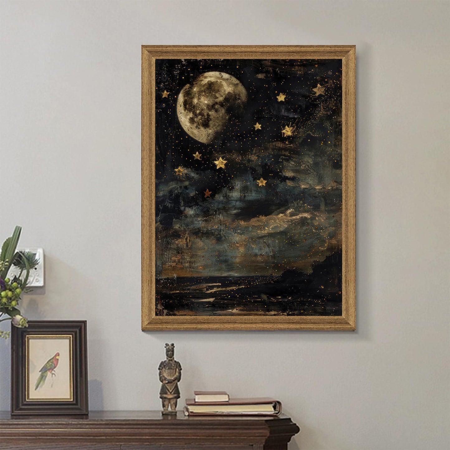 Palette Dreams Framed Vintage Moon and Stars Canvas Wall Art 12x16 inches