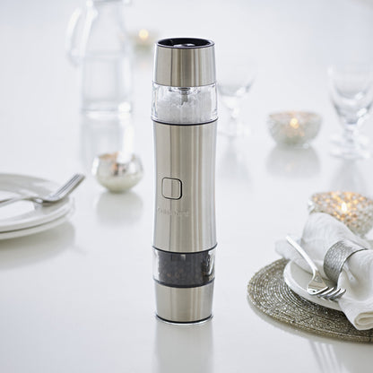Cuisinart Electric Salt and Pepper Grinder Set Rechargeable Seasoning Mill No Batteries Needed, 20 Min Charging Measuring Cap Adjustable Grind Settings 3 Year Guarantee Silver