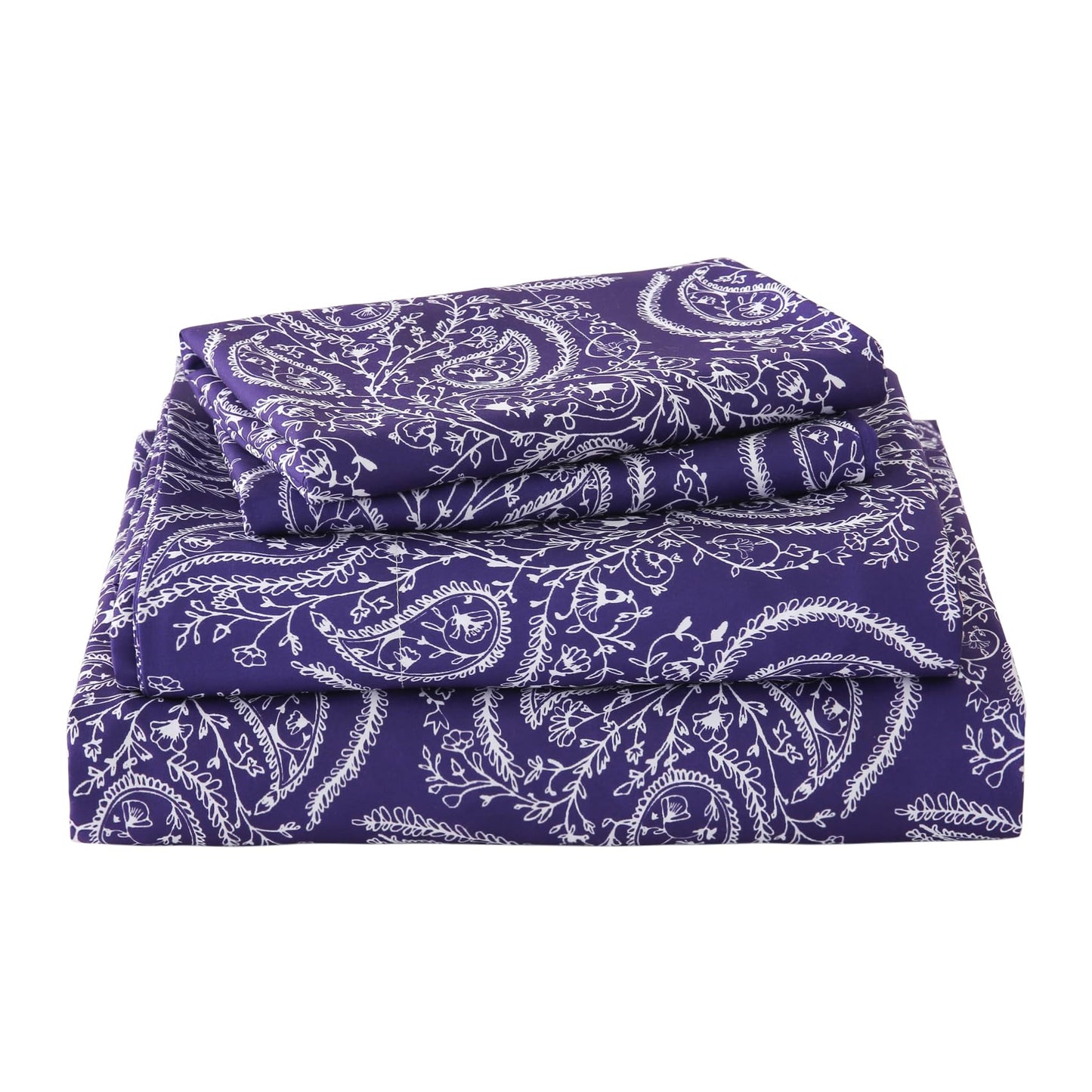 Yibeizi King Size Sheets Set Deep Pocket Purple Paisley Bed Sheet Sets, Floral Printed Soft Microfiber Oeko-Tex Hypoallergenic Sheets & Pillowcases Wrinkle Free Bedsheets