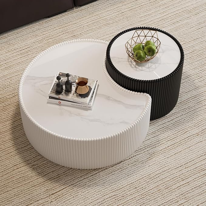 Modern Nesting Coffee Table Set of 2, Creative Moon Coffee and End Table Set