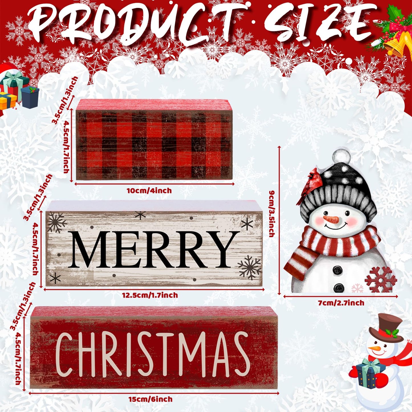 Lineshading 4 Pcs Christmas Table Decoration Wooden Snowman Christmas Tiered Tray Decor Red Buffalo Plaid Block Signs Snowman Table Centerpiece Farmhouse Winter Decoration for Home Kitchen Shelf