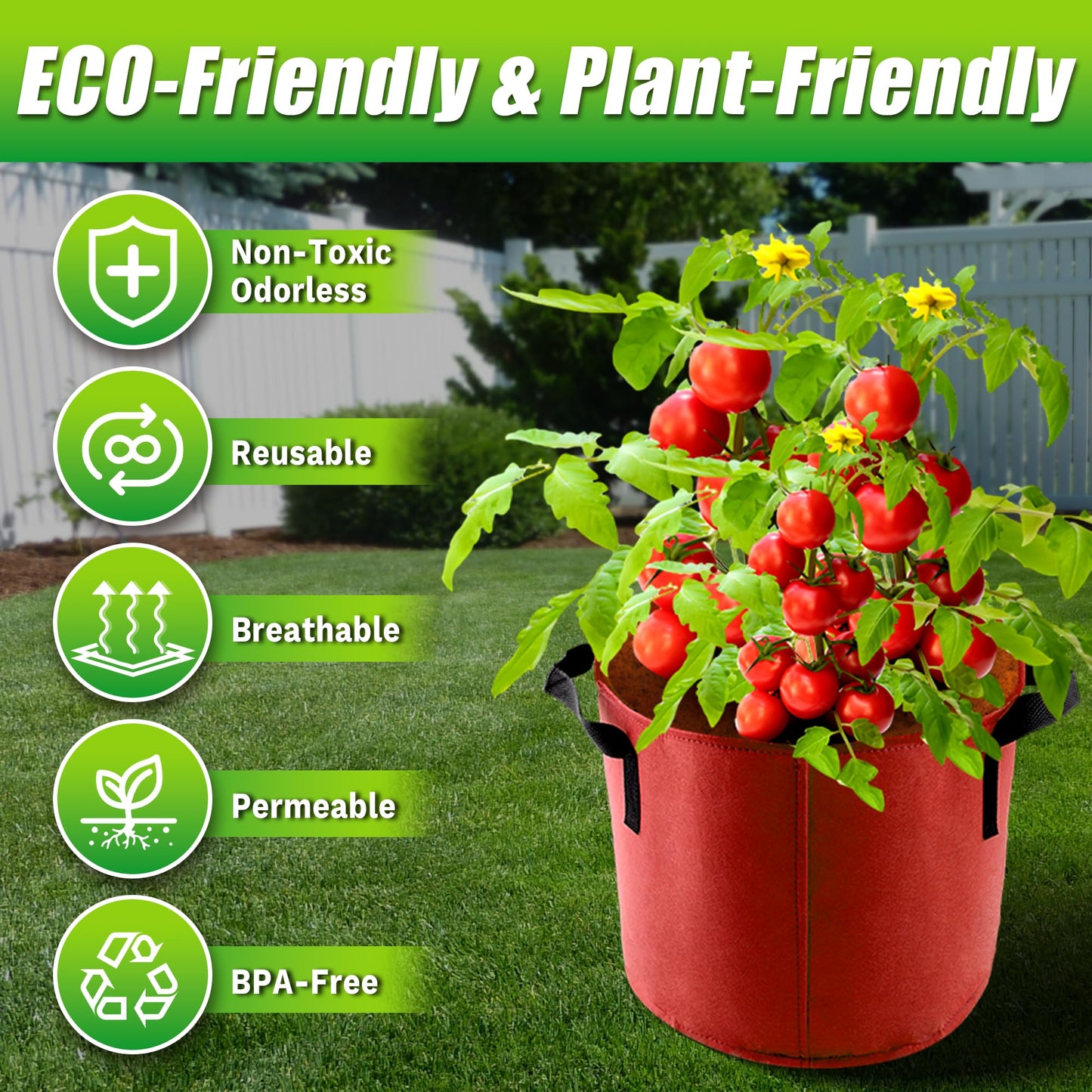 Sinimaka 10 Gallon Grow Bags, 7 Pack Colorful Fabric Plant Pots with Handles for Garden and Outdoor Planting