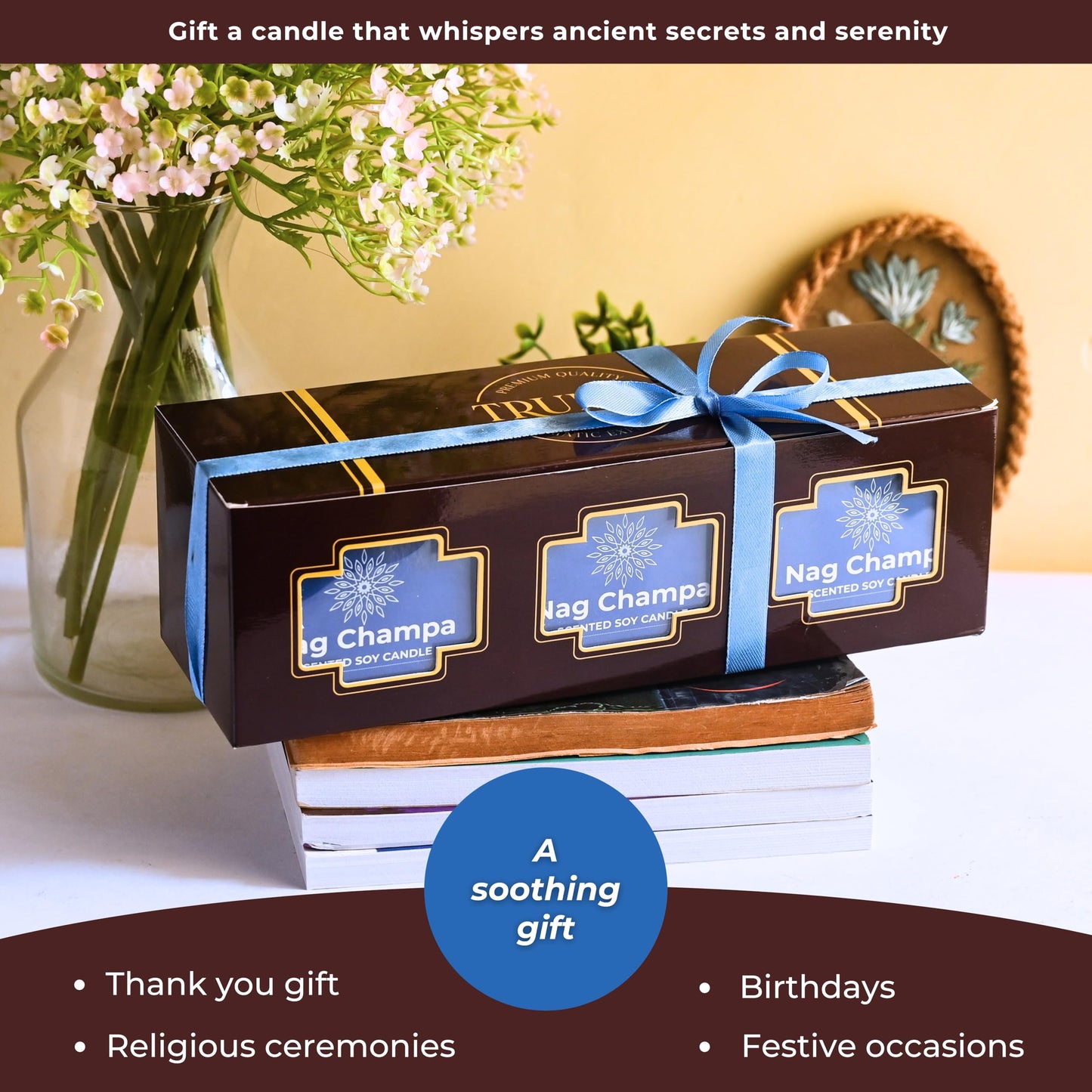 Nag Champa Candle for Home Scented - Pack of 3 x 5oz Natural Soy Clean Organic Non Toxic - for Aromatherapy Meditation Spiritual Gifts Bathroom Kitchen - Long Lasting Heavily Scented Velas Aromáticas