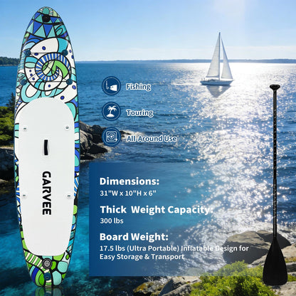 Inflatable Stand Up Paddle Board with Accessories 10'6", Fun-Ready Paddle Boards for Adults with Paddle, Fast Electric Pump, Hand Pump, Seat, CameraMount, Waterproof Phone Case, Fins, Leash, Carry Bag