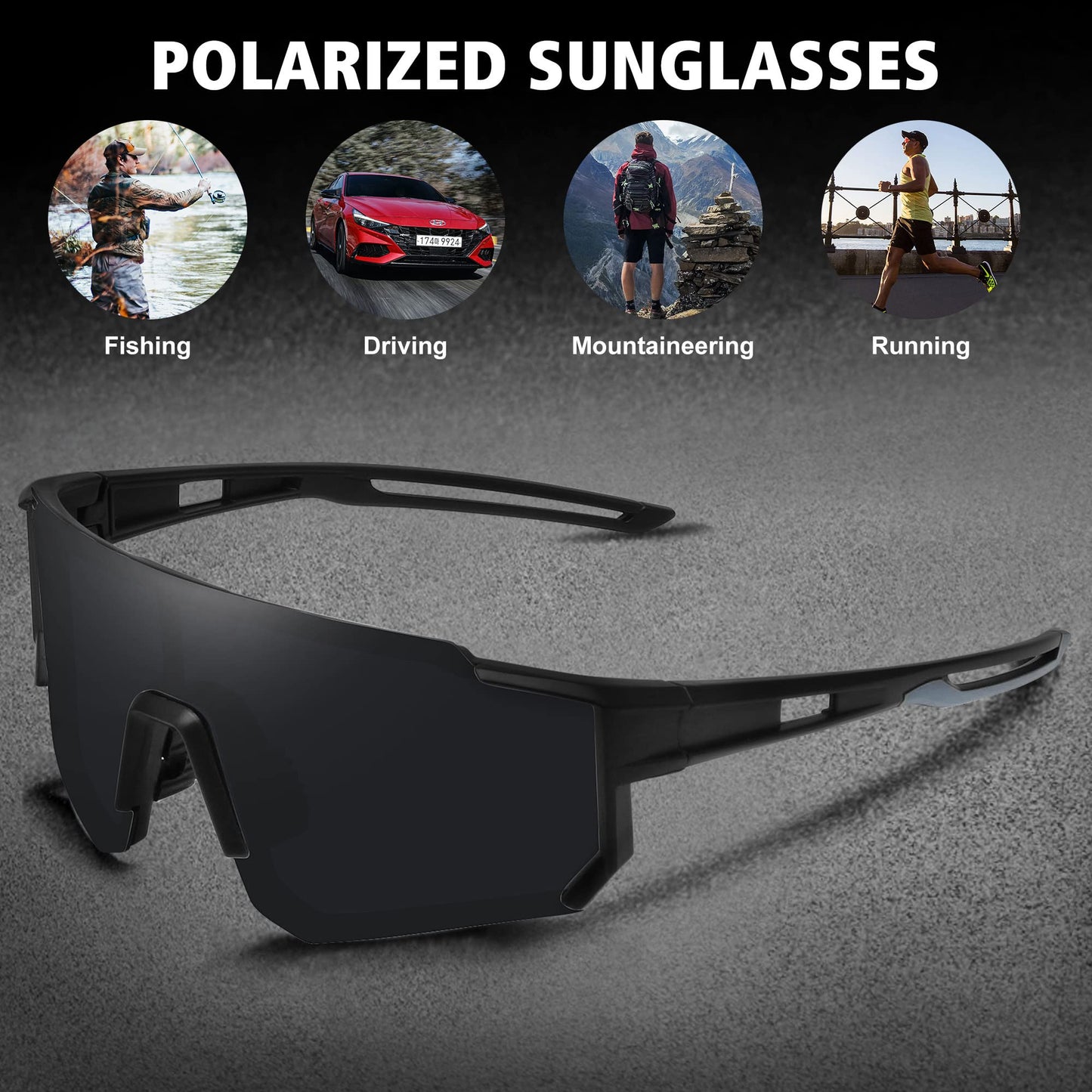 STORYCOAST Polarized Sports Sunglasses for Men Women,Bike Glasses Driving Fishing Cycling Mountain Bike Sunglasses UV400 Protection Matte Black Frame-Gray Lens
