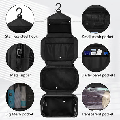 homchen Hanging Travel Toiletry Bag, Waterproof Folding Portable Cosmetic Wash Bag for Men and Women (M, Black02)