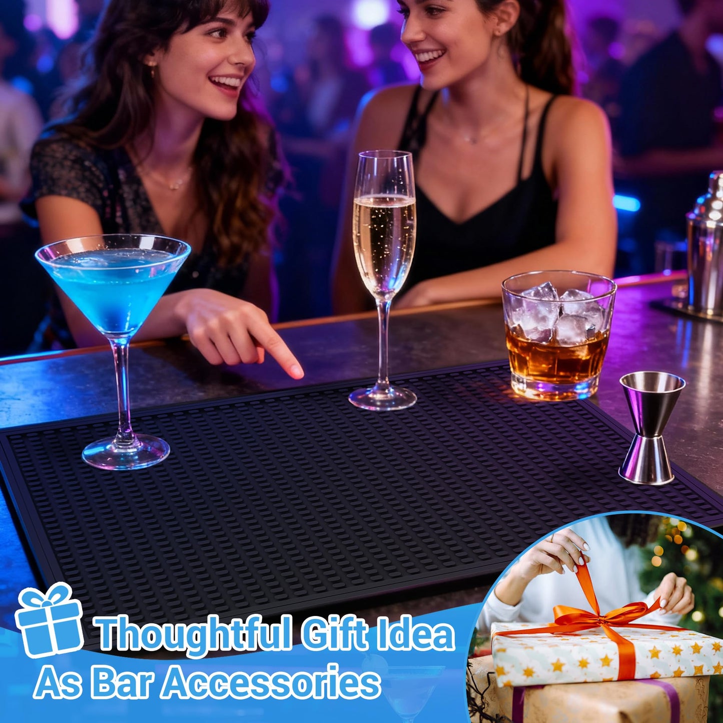 ZJWZLG Bar Mat - Premium 18"X12" Rubber Bar Mats for Countertop, Non-slip Dish Drying Pad & Bartender Mat with for Fast Drying, Ideal Bar Tools for Home Bar, Cocktail Set, And Kitchen Use(Black)