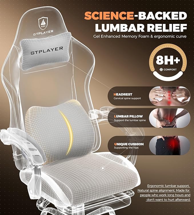 GTPLAYER Gaming Chair with Foot Rest & Pocket Spring Cushion, Ergonomic High