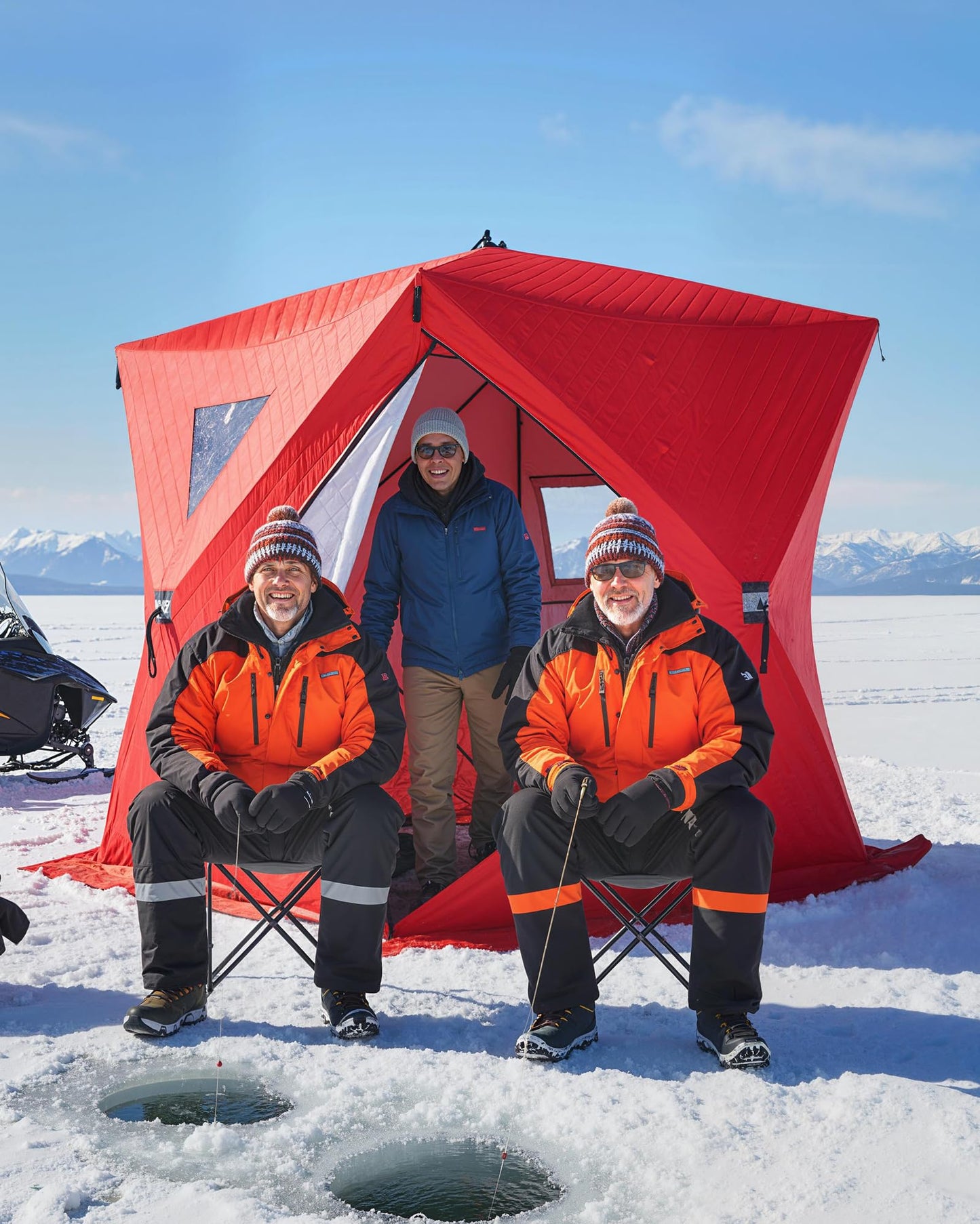 Pop-Up Ice Fishing Tent, Portable Windproof Insulated Hub Tent for 1-8 Person Winter Fishing with 210d Oxford Fabric, Includes Anchors & Carry Bag