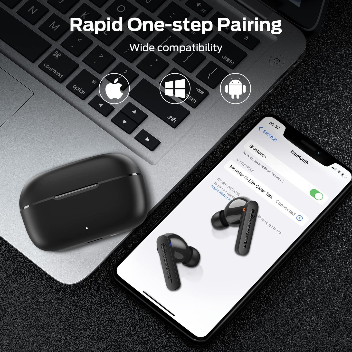 Monster N-Lite Clear Talk Wireless Earbuds Bluetooth 5.3 Headphones with CVC 8.0 Noise Reduction, IPX8 Waterproof in-Ear Stereo Earphones 60H Playtime, Bluetooth Earbuds with Fast Charging for Sport
