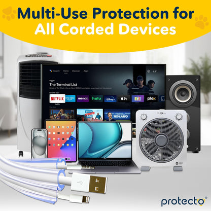 PROTECTO 2-Pack Wire Protector from Pets | Clear Cable Tube Animal Proof - 2.15m Odor-Free Cat & Dog Chew Resistant Floor Cable Cover | Plastic Cord Organiser for Power, Lightning, RCA & HDMI Cables
