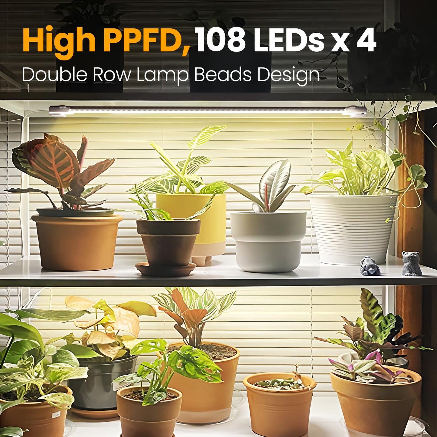 Mosthink Grow Lights for Indoor Plants, 6500K Full Spectrum Plant Lights for Indoor Growing, 16" LED Plant Grow Light Strips with 432 LEDs, 3/6/12H Auto Timer, 6-Level Dimmable, 4-Pack