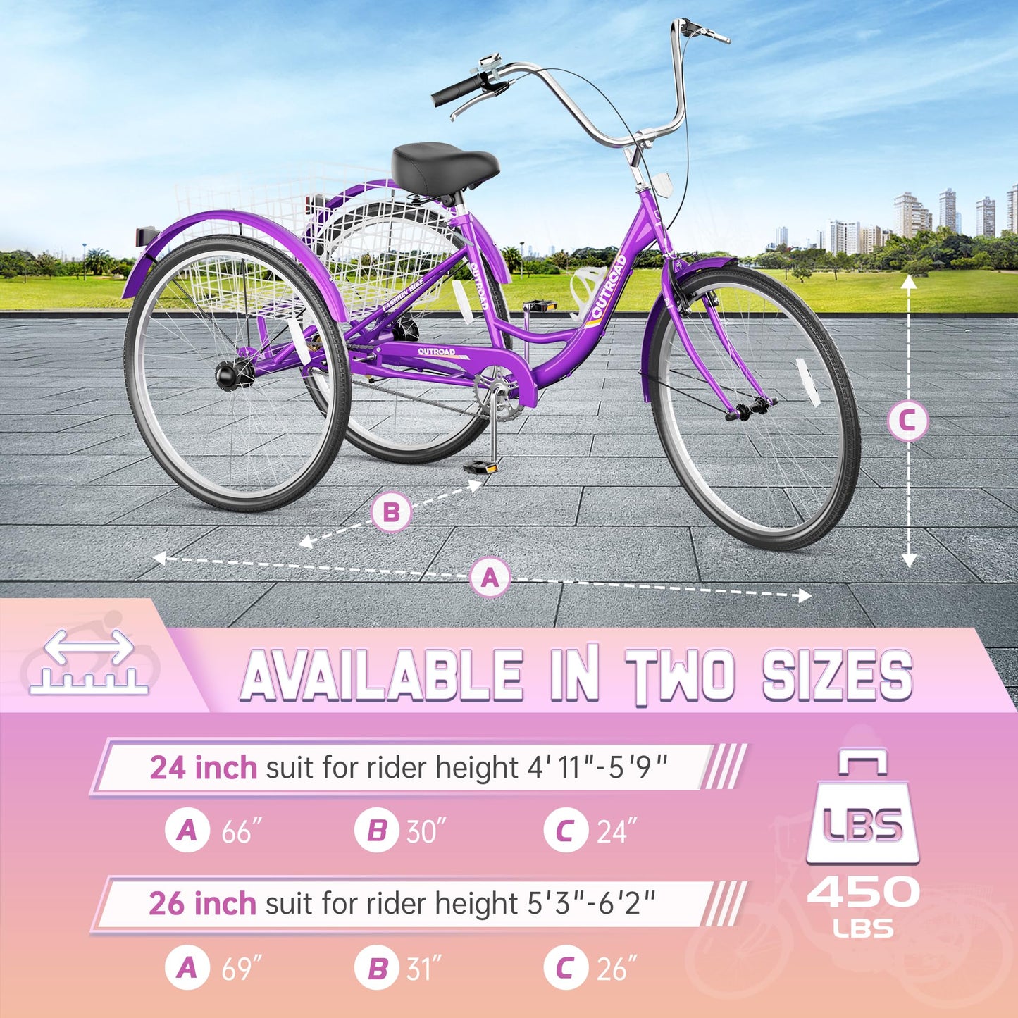 MarKnig Adult Tricycle, 26 Inch 3 Wheel Bikes with Large Basket, Cruiser Bike for Women/Men/Seniors, Adult Trike for Outdoor/Shopping/Recreation/Picnic (Purple)