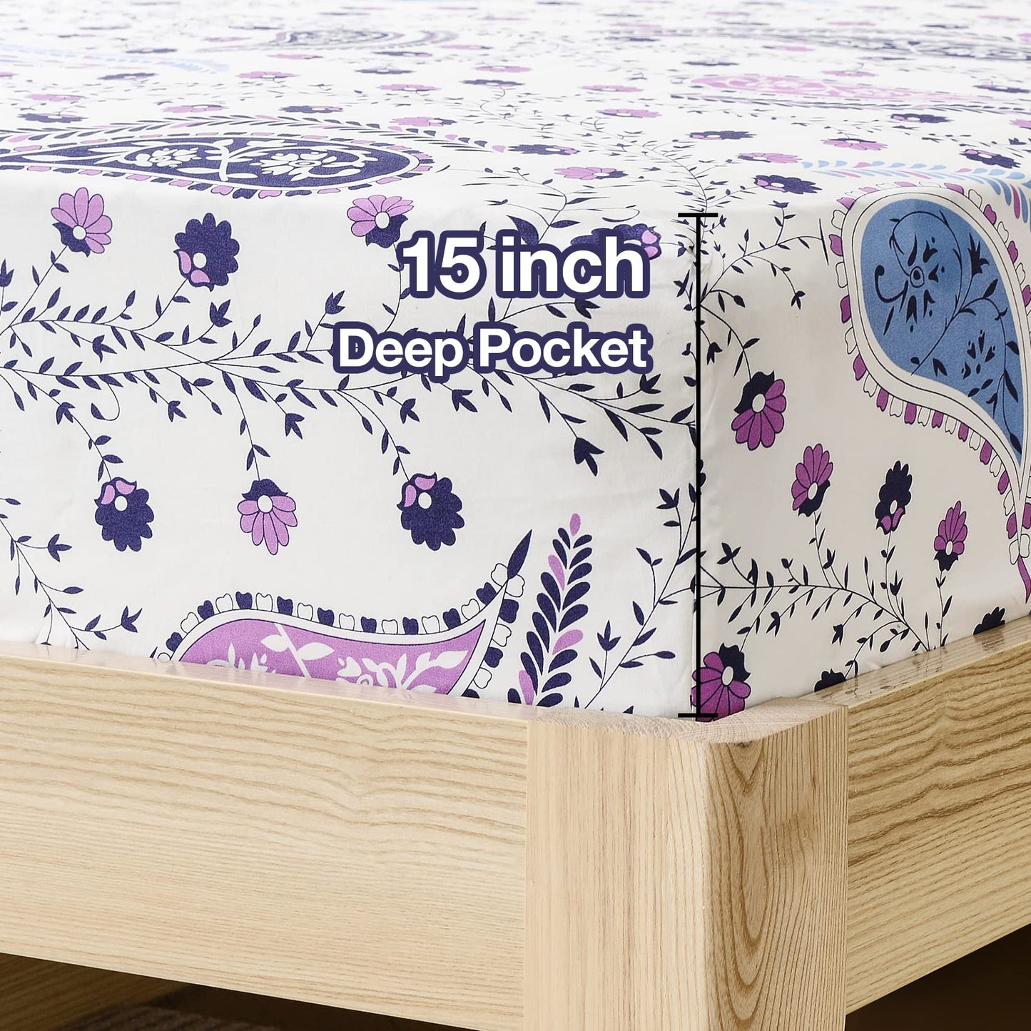 JSD 6 Piece Paisley Printed Sheet Set King Size, Soft Purple Pattern Microfiber Bed Sheets Deep Pocket