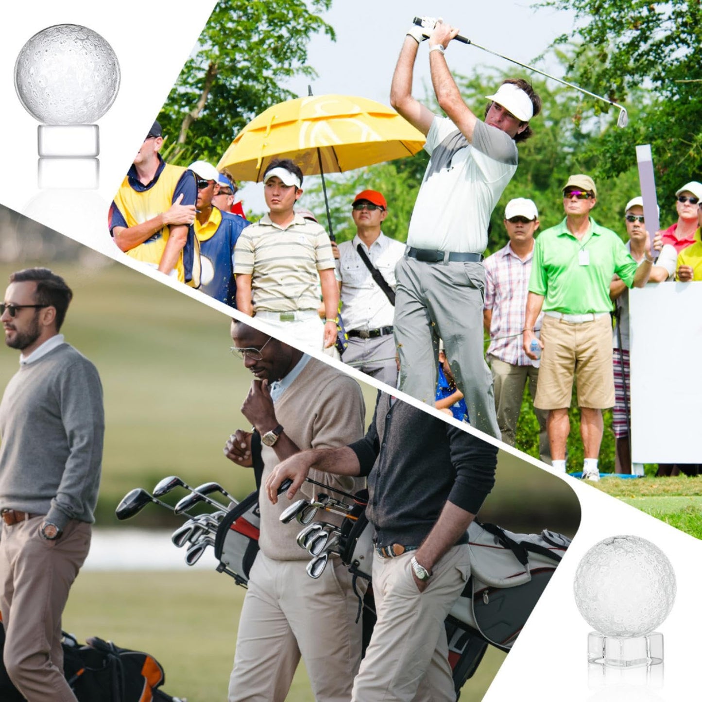 Landical 6 Pcs Crystal Glass Golf Ball Trophy with Display Stand Base for Sports Tournament Awards Crystal Golf Ball Trophy with Stand Team Prizes Statue for Retirement Gifts