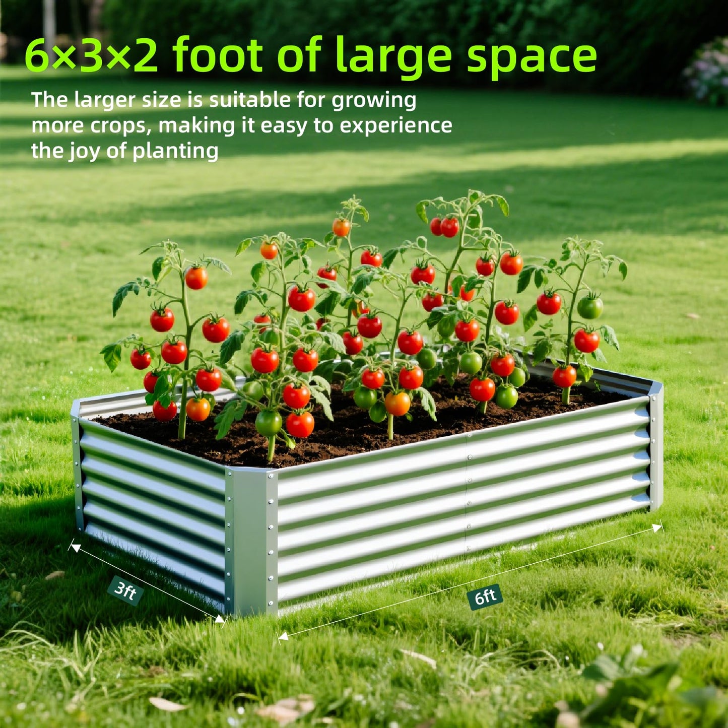 6X3X2ft (1 Pack) Galvanized Raised Garden Bed,Outdoor Courtyard Planter Box Metal Patio Kit Planting Bed for Vegetables Flowers Herb,The material is thickened and not prone to deformation or rust