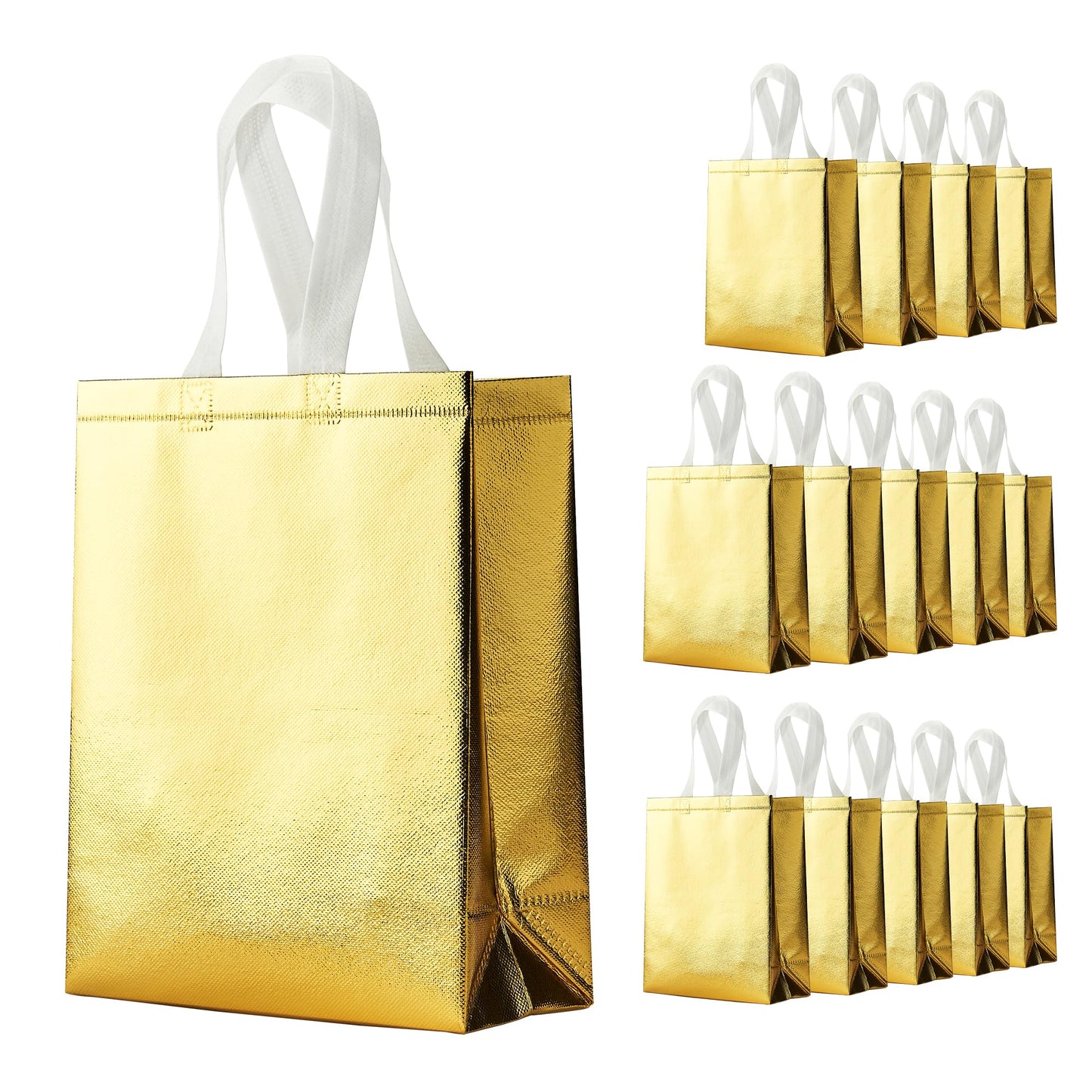 METAPRINT 15 Pcs Iridescent Glossy Gift Bags Medium Size, 8x4x10 Inch Holographic Reusable Gift Bags with Handles & Sturdy Base, Ideal for Birthday, Wedding
