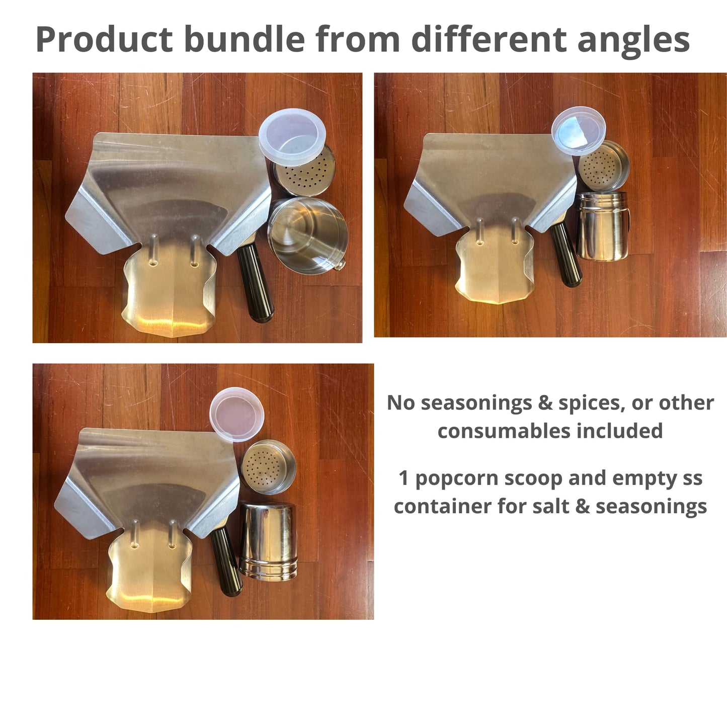 CUSINIUM Popcorn Scoop Right Handle and Medium Holes Dredge Set - Metal Popcorn Scooper - French Fry Scoop - No Seasonings/Consumables included