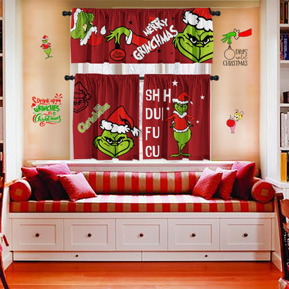Cuteiush Christmas Valance Holiday Kitchen Curtain Small Window Valances with Rod Pocket Xmas Farmhouse Bathroom and Laundry Short Curtains Decoration 3 Panel Red Set 52Lx18W & 36Lx26Wx2
