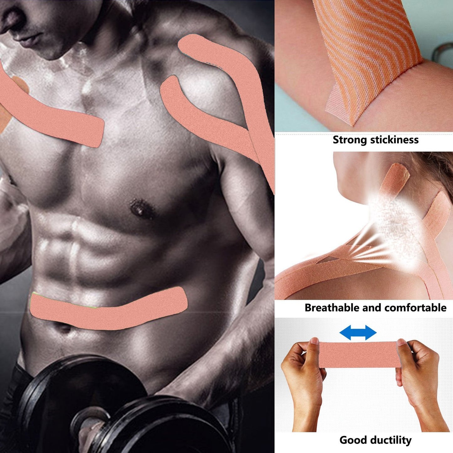 Kinesiology Recovery Therapeutic Tape, Waterproof Muscle Support for Athlete,Sports Injury Tape 1 inch x 16.4 ft / 2.5cm x 5m (Beige 4 Pack)